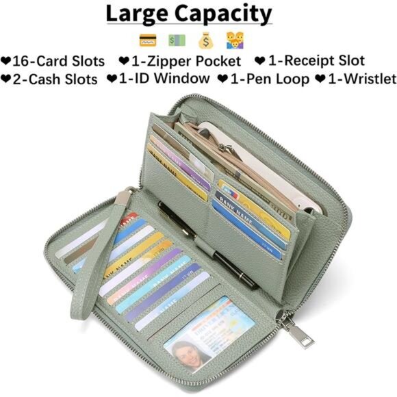 New Womens Wallet RFID Blocking Leather Zip Around Wallet Large Capacity - Picture 3 of 7